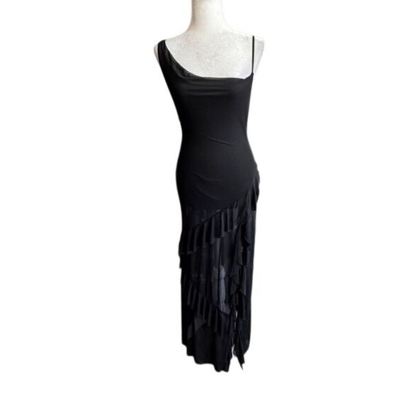 Commense Dresses & Skirts - Commense Black Dress Ruffled Mesh Sleeveless Strappy SZ S NEW